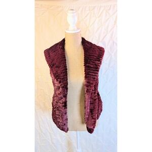 Glam Faux Fur Vest, Open Front with Pockets , Deep Wine Color, Size‎ Small